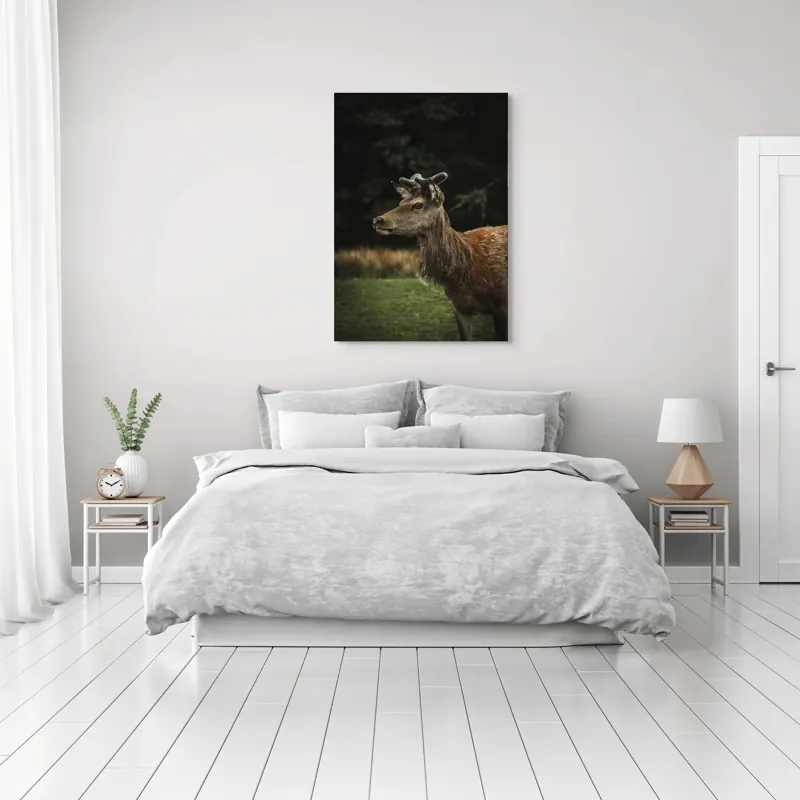 Tablou Canvas, "Cerbul în lumina pădurii misterioase", 70 x 100 cm – poza 3