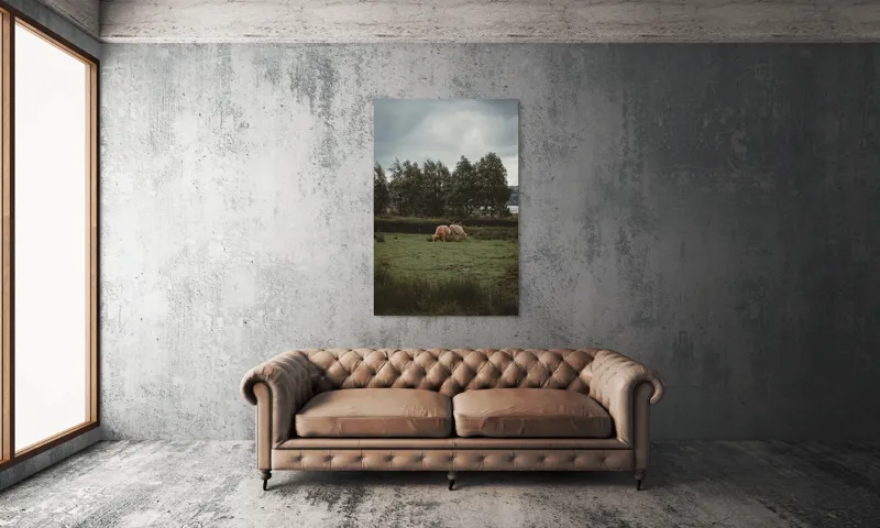 Tablou Canvas, "Natura liniștită și vaci păscând", Iarbă, Vacă, Cer, Nori, Copaci, Natură, Peisaj, 100 x 150 cm – poza 6