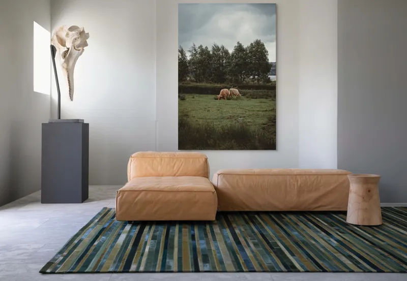 Tablou Canvas, "Natura liniștită și vaci păscând", Iarbă, Vacă, Cer, Nori, Copaci, Natură, Peisaj, 100 x 150 cm – poza 7