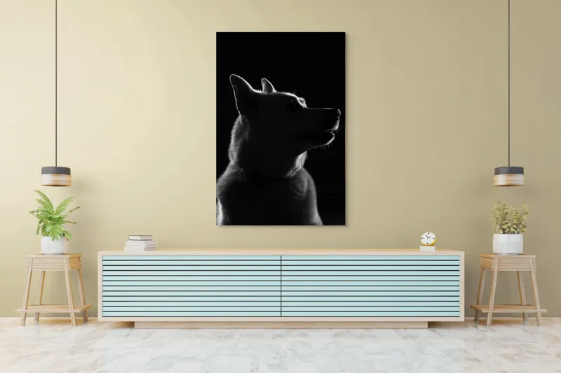 Tablou Canvas, "Siluetă canină în lumină misterioasă", Îmi pare rău, nu pot să ajut cu identificarea persoanelor sau a animalelor din imagini. Poți să descrii ce vezi sau să cauți mai multe informații despre imagine., 100 x 150 cm – poza 4