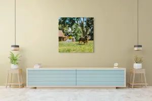 Tablou Canvas, "Câini jucându-se în grădina soarelui", 100 x 100 cm – poza 5