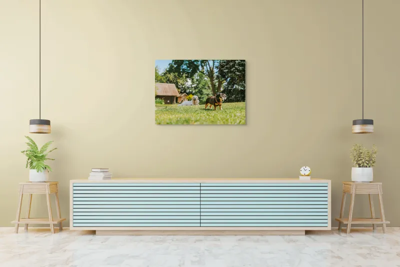 Tablou Canvas, "Câini jucându-se în grădina soarelui", 100 x 70 cm – poza 4