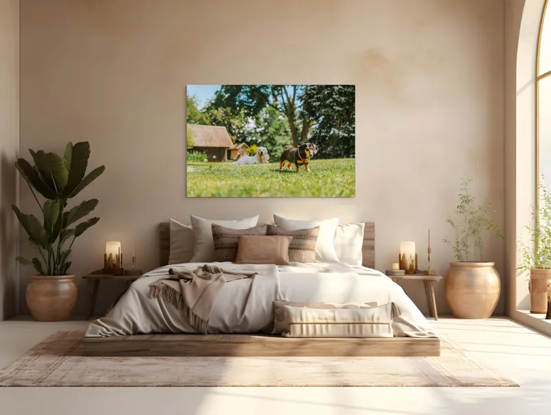 Tablou Canvas, "Câini jucându-se în grădina soarelui", 150 x 100 cm – poza 4