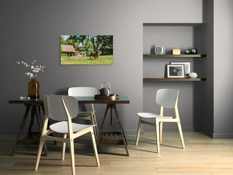 Tablou Canvas, "Câini jucându-se în grădina soarelui", 90 x 50 cm – poza 3