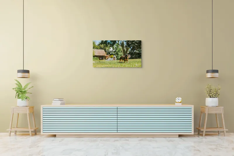 Tablou Canvas, "Câini jucându-se în grădina soarelui", 90 x 50 cm – poza 5