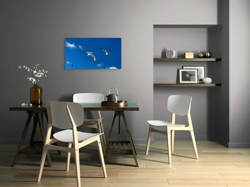 Tablou Canvas, "Zborul pescărușilor sub cerul albastru", Cer, Păsări, Zbor, Nori, Albastru, 90 x 50 cm – poza 3