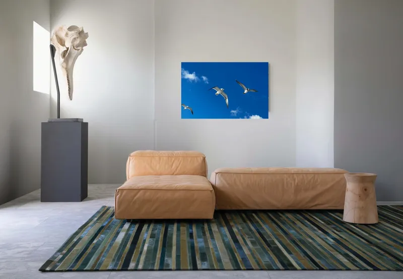 Tablou Canvas, "Zborul pescărușilor sub cerul albastru", Cer, Păsări, Zbor, Nori, Albastru, 90 x 50 cm – poza 8