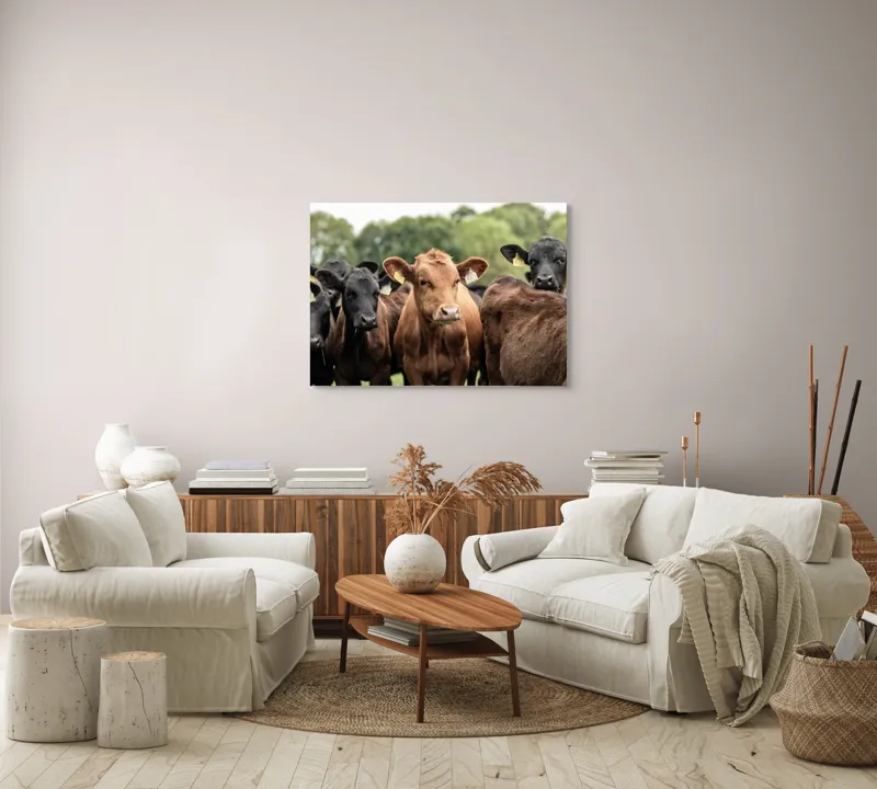 Tablou Canvas, "Întâlnirea vacilor în luminișul pădurii", 100 x 70 cm – poza 3