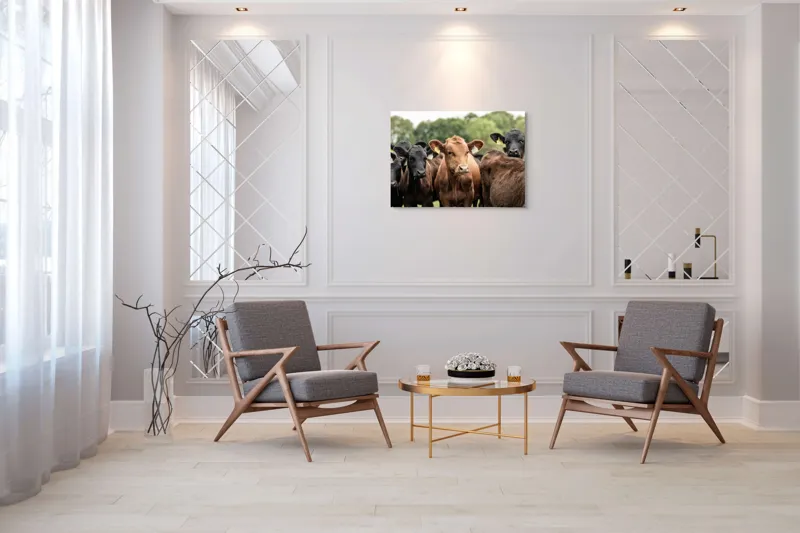 Tablou Canvas, "Întâlnirea vacilor în luminișul pădurii", 100 x 70 cm – poza 5