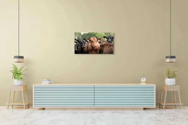 Tablou Canvas, "Întâlnirea vacilor în luminișul pădurii", 90 x 50 cm – poza 5