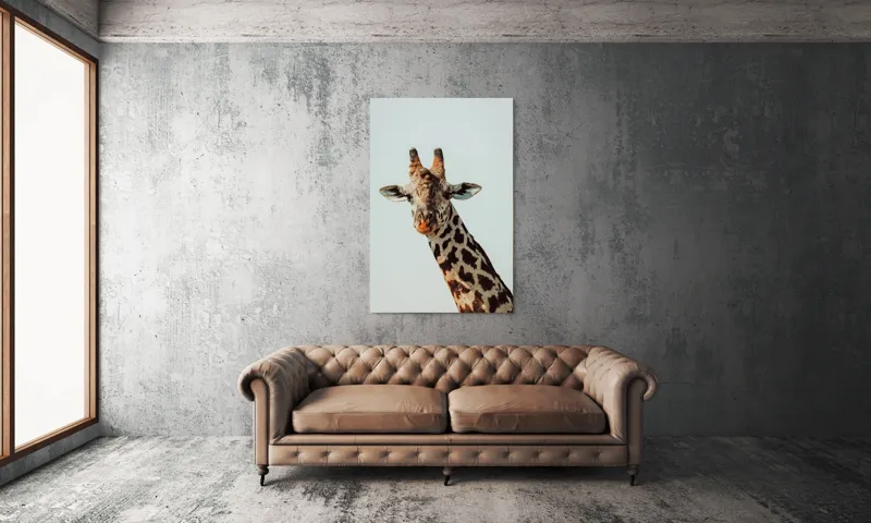 Tablou Canvas, "Giraful contemplativ sub cer senin", Giraffe, Cer, Pete, Cerulean, Grație, Faună, Eleganță, 100 x 150 cm – poza 6