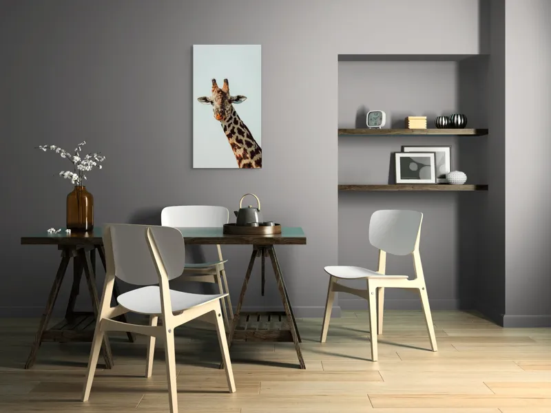 Tablou Canvas, "Giraful contemplativ sub cer senin", Giraffe, Cer, Pete, Cerulean, Grație, Faună, Eleganță, 50 x 90 cm – poza 4