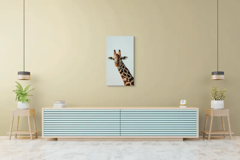 Tablou Canvas, "Giraful contemplativ sub cer senin", Giraffe, Cer, Pete, Cerulean, Grație, Faună, Eleganță, 50 x 90 cm – poza 6
