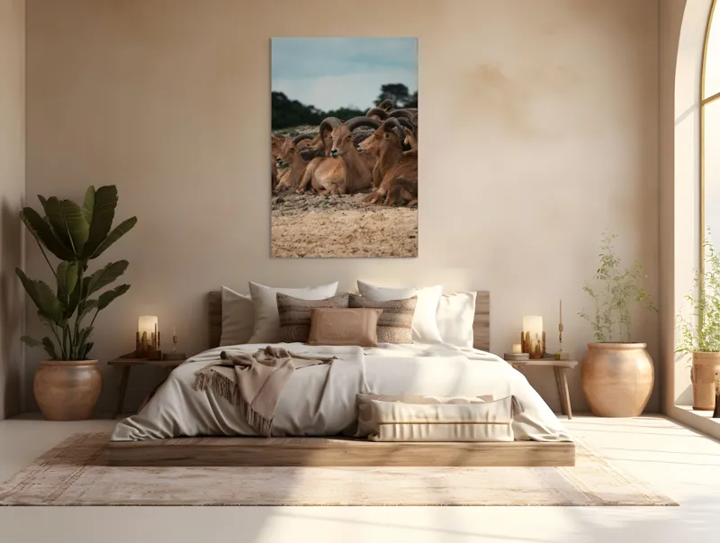 Tablou Canvas, "Capre sălbatice odihnindu-se în peisaj", 100 x 150 cm – poza 3