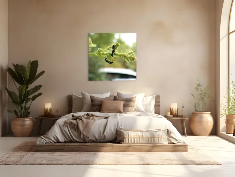 Tablou Canvas, "Două furnici pe o floare verde", Furnici, Frunze, Interacțiune, Natură, Verde, Lumină, Macro, Echilibru, 100 x 100 cm – poza 4