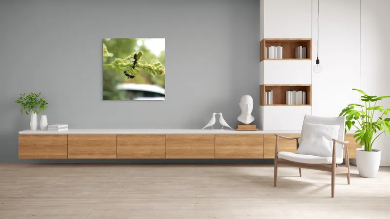 Tablou Canvas, "Două furnici pe o floare verde", Furnici, Frunze, Interacțiune, Natură, Verde, Lumină, Macro, Echilibru, 100 x 100 cm – poza 8