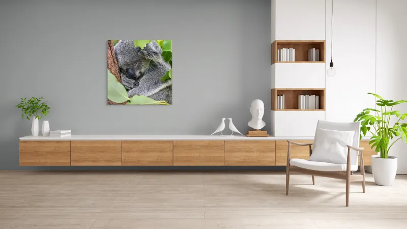 Tablou Canvas, "Koala într-un somn adânc și dulce", Koala, Somnoros, Blănos, Frunze, Copac, Odihnă, Natural, Calm, Verde, Tihnă, 100 x 100 cm – poza 8
