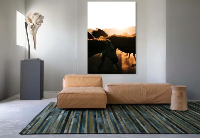 Tablou Canvas, "Cai sălbatici în lumina apusului", Nori, Cai, Apus, Tunete, Prafului, Libertate, Viteza, Vâjâit, Siluete, Energie, 100 x 150 cm – poza 7