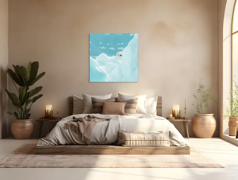 Tablou Canvas, "Urs polar între ghețurile albe", Gheață, Urs, Albastru, Rece, Arctic, Zăpadă, Înălțime, Frig, Lumină, Contrast, 100 x 100 cm – poza 4