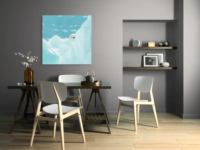 Tablou Canvas, "Urs polar între ghețurile albe", Gheață, Urs, Albastru, Rece, Arctic, Zăpadă, Înălțime, Frig, Lumină, Contrast, 100 x 100 cm – poza 6