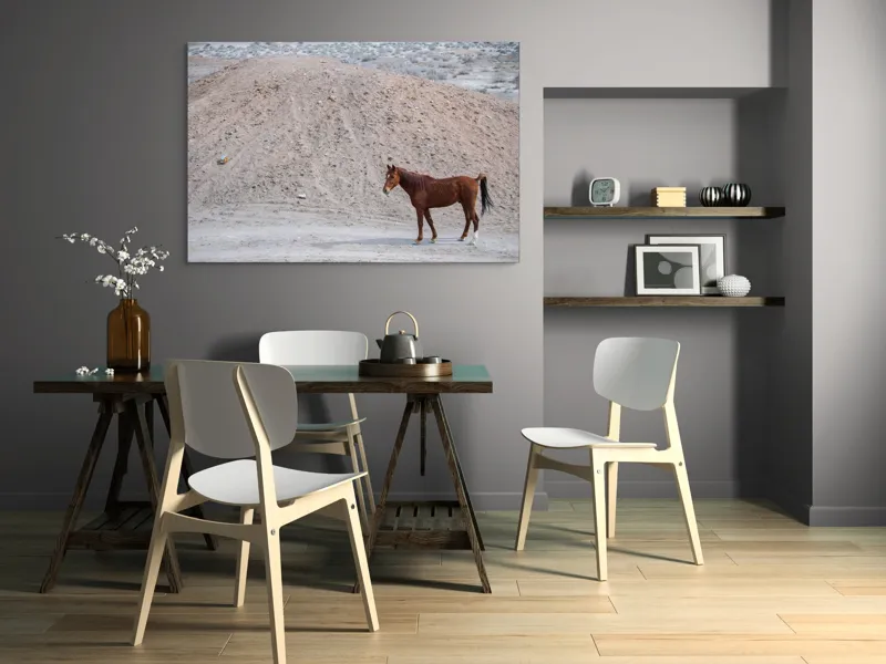 Tablou Canvas, "Cal singur în peisaj arid", Cal, Deal, Pustiu, Singurătate, Natură, Pământ, Peisaj, Sălbăticie., 150 x 100 cm – poza 5