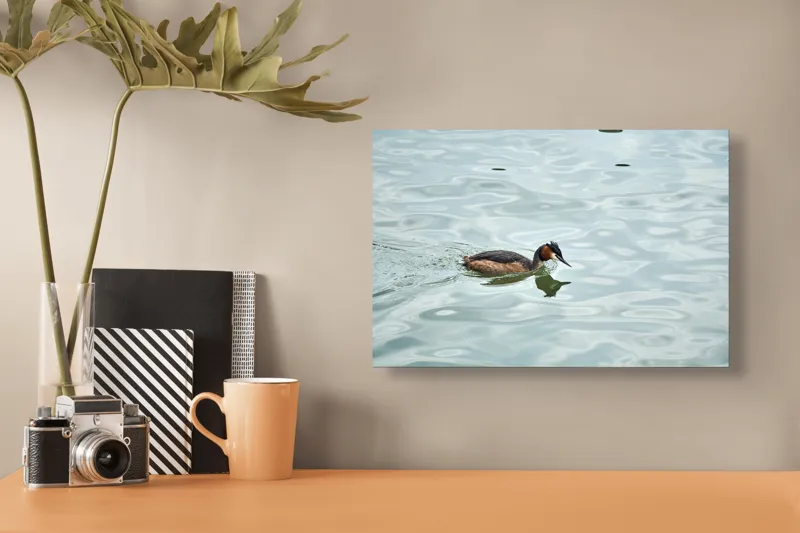 Tablou Canvas, "Grebe scufundător în luciul apei", 39 x 26 cm – poza 3