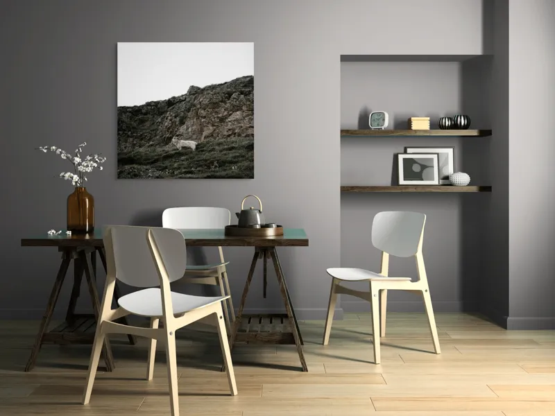 Tablou Canvas, "Capra singuratică pe stâncile abrupte", Piatra, Capră, Stâncă, Iarbă, Cer, Natură, Singurătate, Sălbăticie, 100 x 100 cm – poza 6
