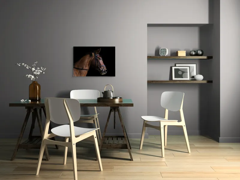Tablou Canvas, "Nobilitate și eleganță în penumbră", Cal, Nobil, Eleganță, Profil, Frumusețe, Forță, Calm, Detalii, Maro, Cearcan Negru, 70 x 50 cm – poza 5