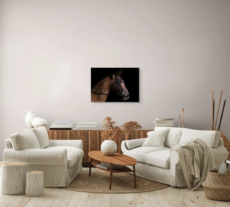 Tablou Canvas, "Nobilitate și eleganță în penumbră", Cal, Nobil, Eleganță, Profil, Frumusețe, Forță, Calm, Detalii, Maro, Cearcan Negru, 70 x 50 cm – poza 6