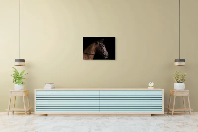 Tablou Canvas, "Nobilitate și eleganță în penumbră", Cal, Nobil, Eleganță, Profil, Frumusețe, Forță, Calm, Detalii, Maro, Cearcan Negru, 70 x 50 cm – poza 7