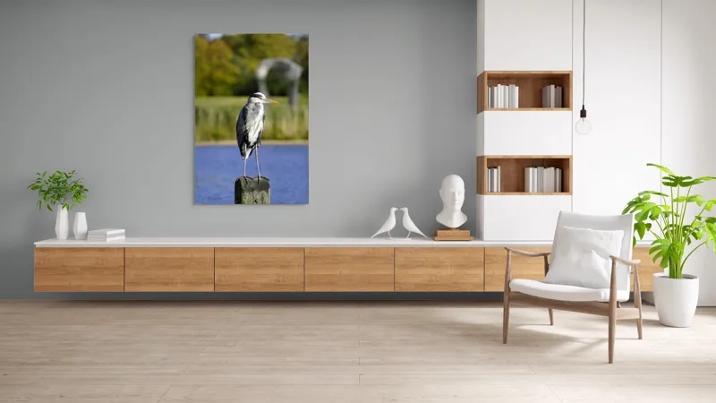Tablou Canvas, "Egreta pe stâlp la apus", Pasăre, Lac, Stabilitate, Natură, Armonie, Echilibru, Peisaj, Culoare, Cer, Liniște, 100 x 150 cm – poza 8