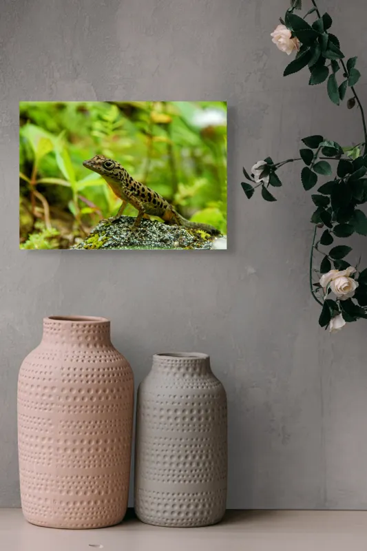 Tablou Canvas, "Mic prieten ascuns printre frunze", Neștire, Animat, Viu, Verdeață, Observator, Camuflaj, Natură, Finețe, 54 x 39 cm – poza 8