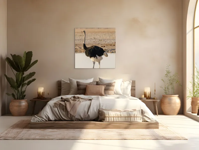 Tablou Canvas, "Struț singuratic pe malul apei", 100 x 100 cm – poza 4