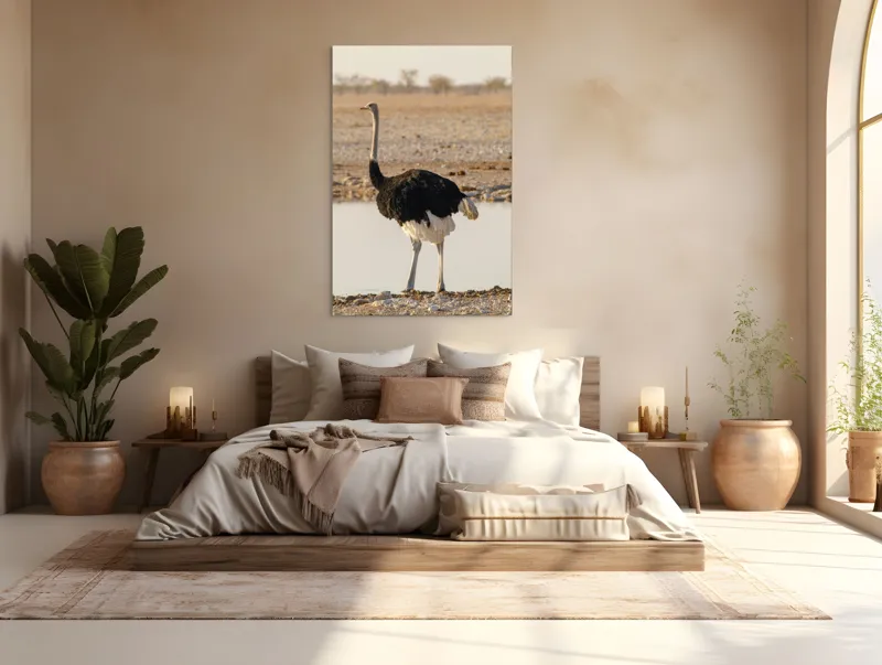 Tablou Canvas, "Struț singuratic pe malul apei", 100 x 150 cm – poza 3