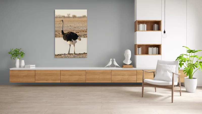 Tablou Canvas, "Struț singuratic pe malul apei", 100 x 150 cm – poza 8