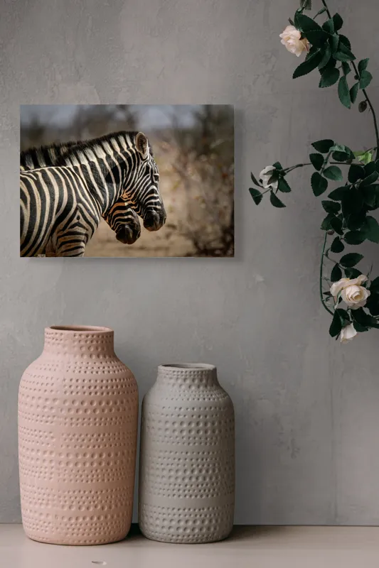 Tablou Canvas, "Zebre în savana africană uscată", Zebre, Dungi, Natură, Savană, Peisaj, Faună, Contrast, Blană, 54 x 39 cm – poza 8