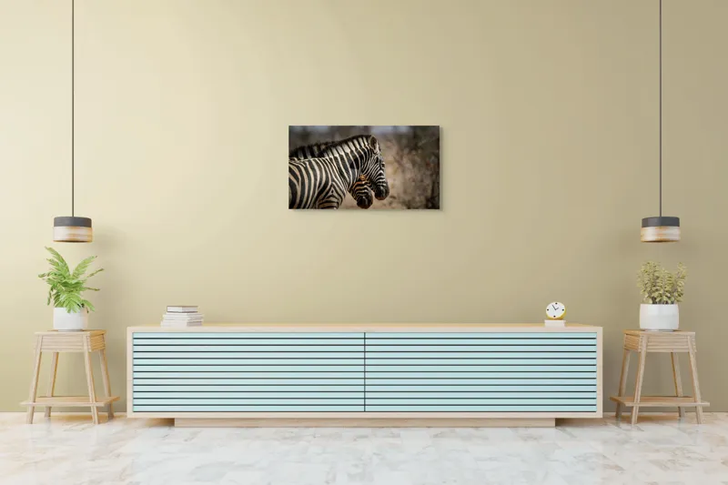 Tablou Canvas, "Zebre în savana africană uscată", Zebre, Dungi, Natură, Savană, Peisaj, Faună, Contrast, Blană, 90 x 50 cm – poza 5