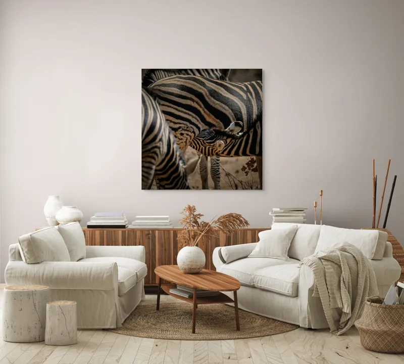 Tablou Canvas, "Zebre în armonie naturală", 100 x 100 cm – poza 3