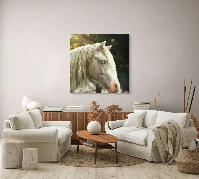 Tablou Canvas, "Calul alb din pădurea viselor", 100 x 100 cm – poza 3