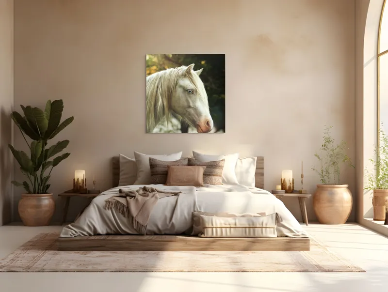 Tablou Canvas, "Calul alb din pădurea viselor", 100 x 100 cm – poza 4
