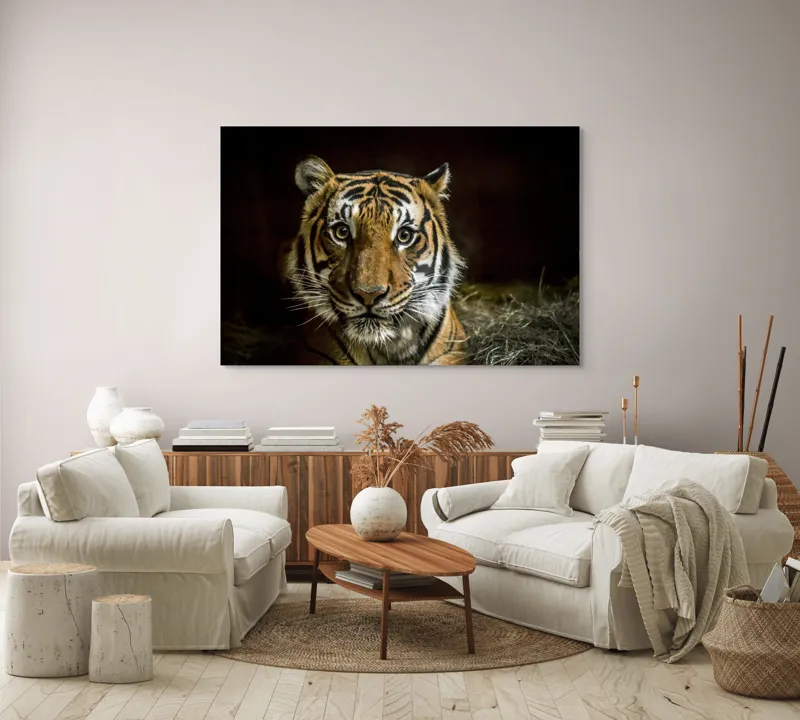 Tablou Canvas, "Tigrul în umbra misterioasă a junglei", Tigru, Privire, Majestuos, Blană, Dungat, 150 x 100 cm – poza 3