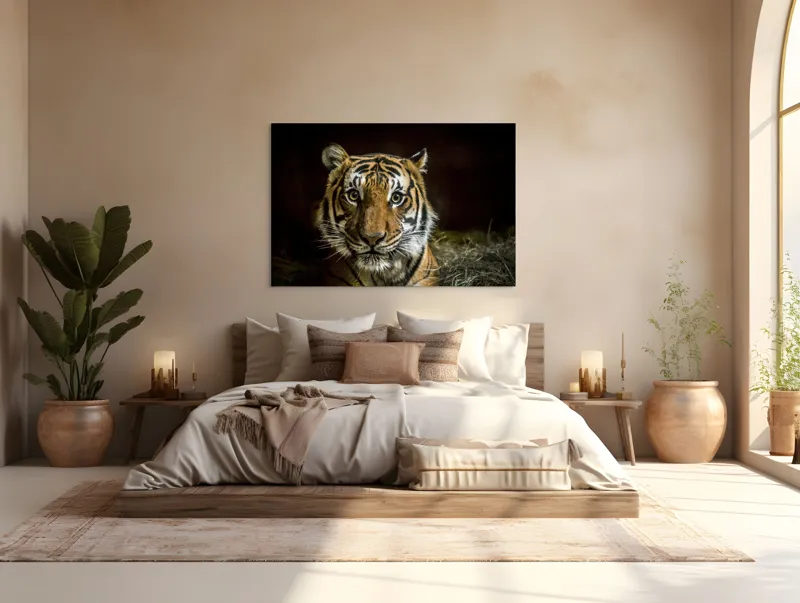 Tablou Canvas, "Tigrul în umbra misterioasă a junglei", Tigru, Privire, Majestuos, Blană, Dungat, 150 x 100 cm – poza 4