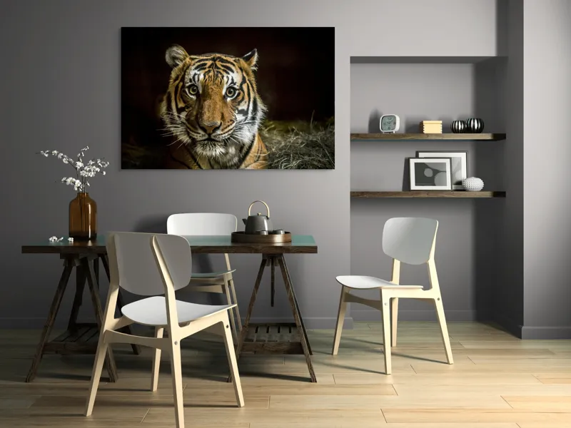Tablou Canvas, "Tigrul în umbra misterioasă a junglei", Tigru, Privire, Majestuos, Blană, Dungat, 150 x 100 cm – poza 5