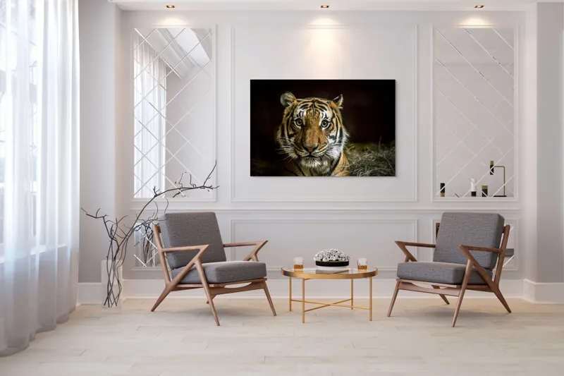 Tablou Canvas, "Tigrul în umbra misterioasă a junglei", Tigru, Privire, Majestuos, Blană, Dungat, 150 x 100 cm – poza 7
