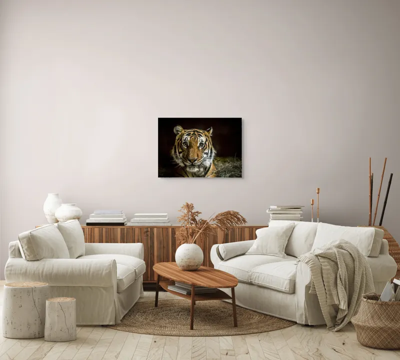 Tablou Canvas, "Tigrul în umbra misterioasă a junglei", Tigru, Privire, Majestuos, Blană, Dungat, 70 x 50 cm – poza 6