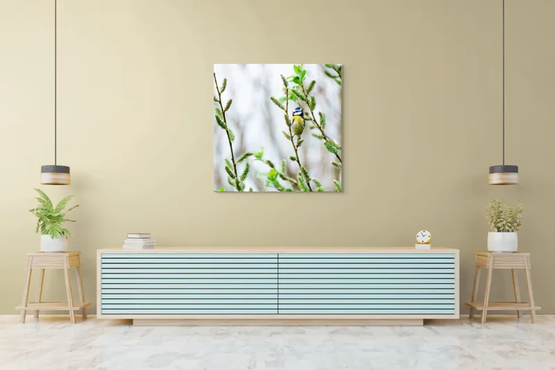 Tablou Canvas Pasărea printre mugurii primăverii verzi Natură Peisaj, 100 x 100 cm – poza 5