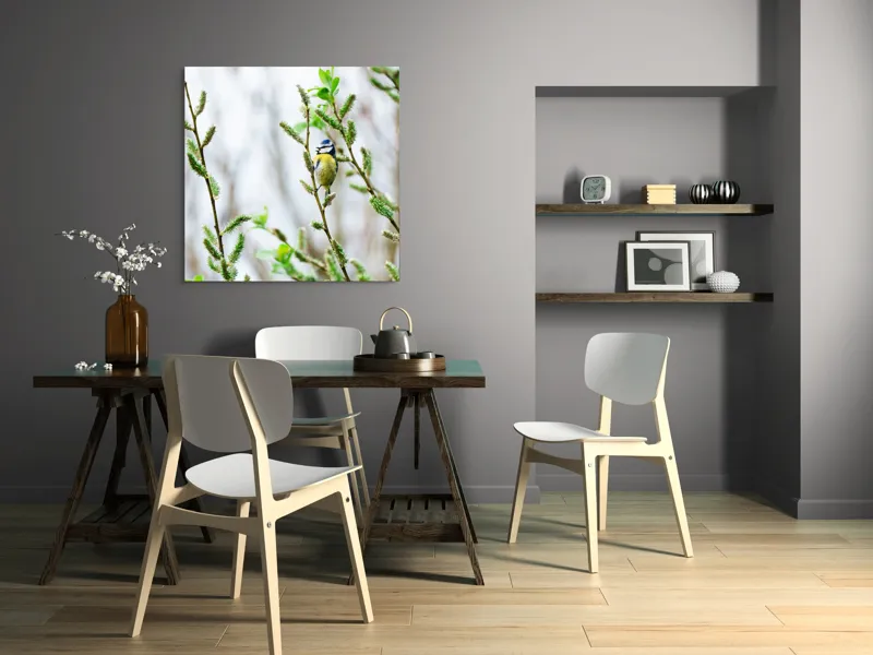 Tablou Canvas Pasărea printre mugurii primăverii verzi Natură Peisaj, 100 x 100 cm – poza 6