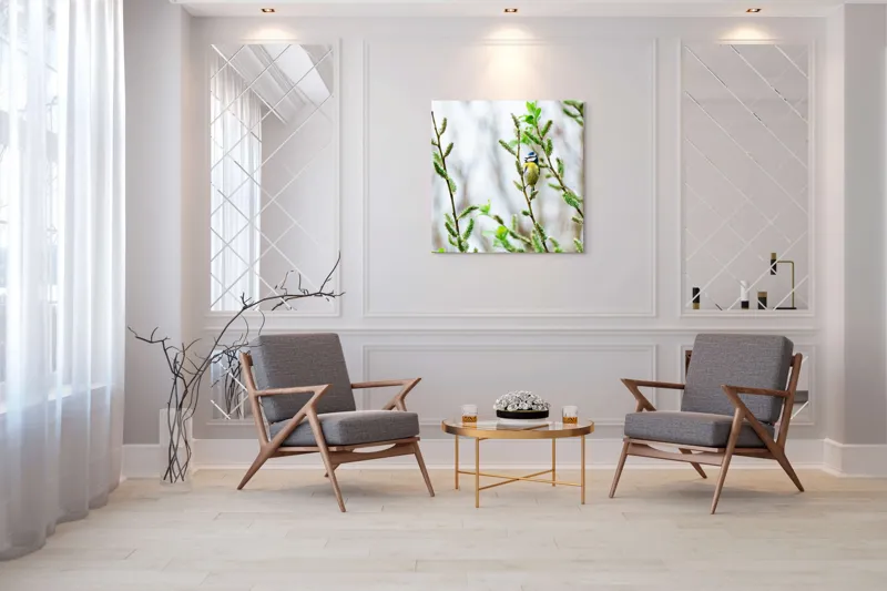 Tablou Canvas Pasărea printre mugurii primăverii verzi Natură Peisaj, 100 x 100 cm – poza 7