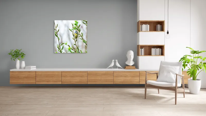 Tablou Canvas Pasărea printre mugurii primăverii verzi Natură Peisaj, 100 x 100 cm – poza 8