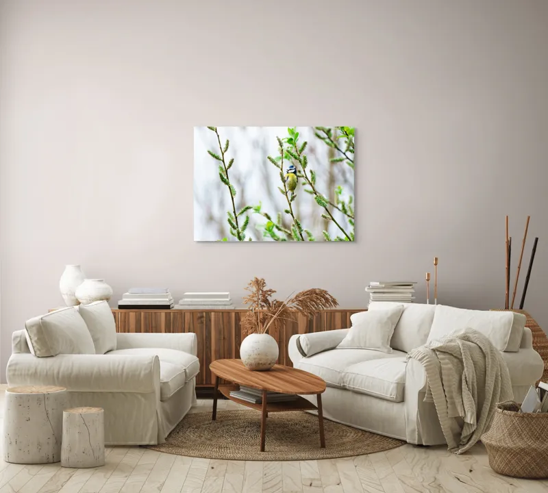 Tablou Canvas Pasărea printre mugurii primăverii verzi Natură Peisaj, 100 x 70 cm – poza 3